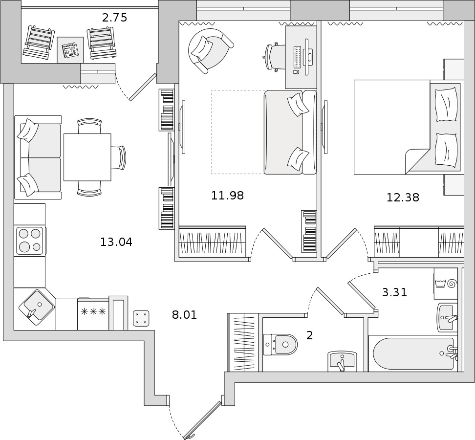 2-комнатная квартира 50.72 м², 20/22 эт., ЖК «Город Первых»